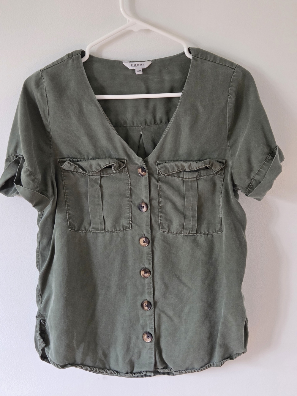 2/35$ Signature Reitmans Olive Green Utility Button Front Blouse Top XS